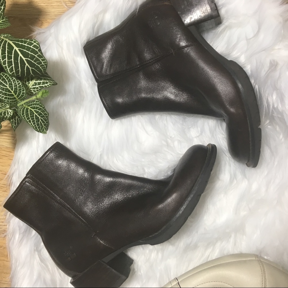 Timberland Brown Leather Heel Ankle Boots Side Zip